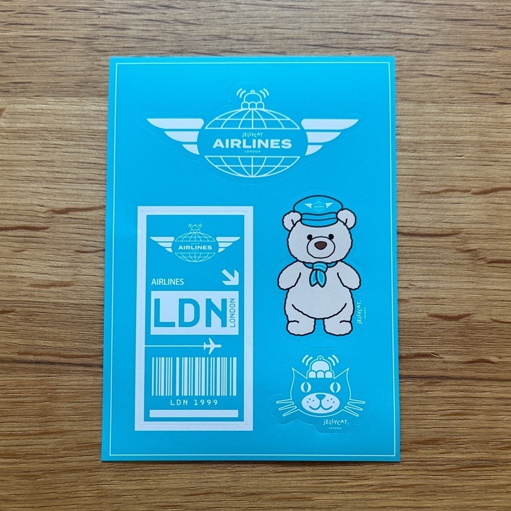Jellycat Airlines London Sticker Sheet Travel Collectible Blue Rare